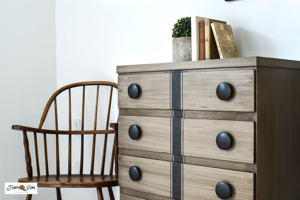 Grain sack stripe on a dresser makeover Funky Junk's Old Sign Stencils