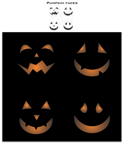 Add a Happy Halloween vibe to your projects with our Pumpkin Faces stencil! Cast an eerie glow with 4 different carved pumpkin faces to choose from. Stencil these cheeky pumpkin grins on our companion stencils, or any other DIY project you wish, such as DIY wooden pumpkins, planters or buckets.