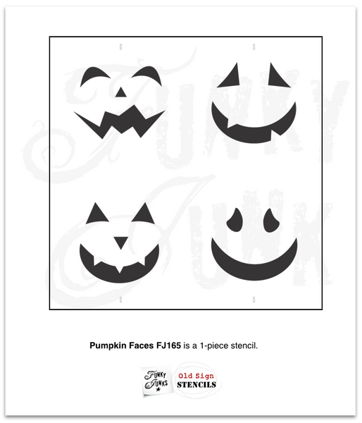 Add a Happy Halloween vibe to your projects with our Pumpkin Faces stencil! Cast an eerie glow with 4 different carved pumpkin faces to choose from. Stencil these cheeky pumpkin grins on our companion stencils, or any other DIY project you wish, such as DIY wooden pumpkins, planters or buckets.