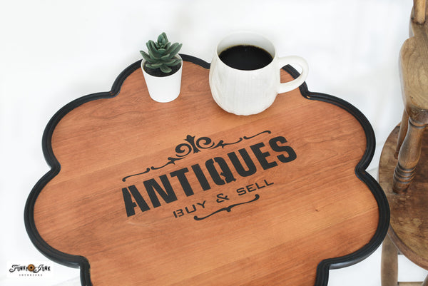 Make your collections stand out with our Antiques Buy and Sell stencil, perfect for adding a touch of vintage charm to your latest project! With its old-world flourishes and authentic look, this stencil is just what you need to celebrate your love of collecting. The compact Antiques sign size makes it versatile for any space.