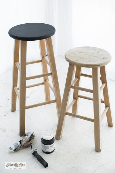 Stencil an industrial styled clock stool with Funky Junk's Old Sign Stencils!